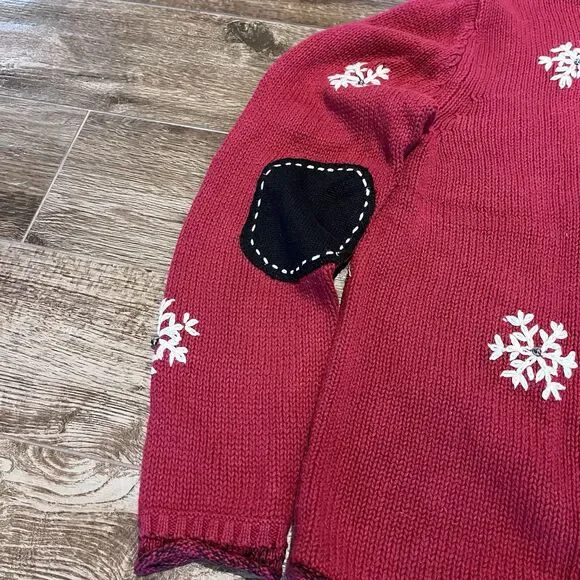 Mandal Bay Snowman Sweater Women’s Large Beaded Embroidered Snowman Mittens Zip - Picture 14 of 16